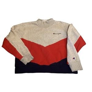Champion Pullover Mock Neck Women’s XL Gray Red Blue Sweater Sweatshirt
